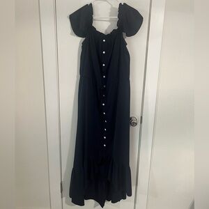 Elegant Navy High Low Dress with Ruffle Detail